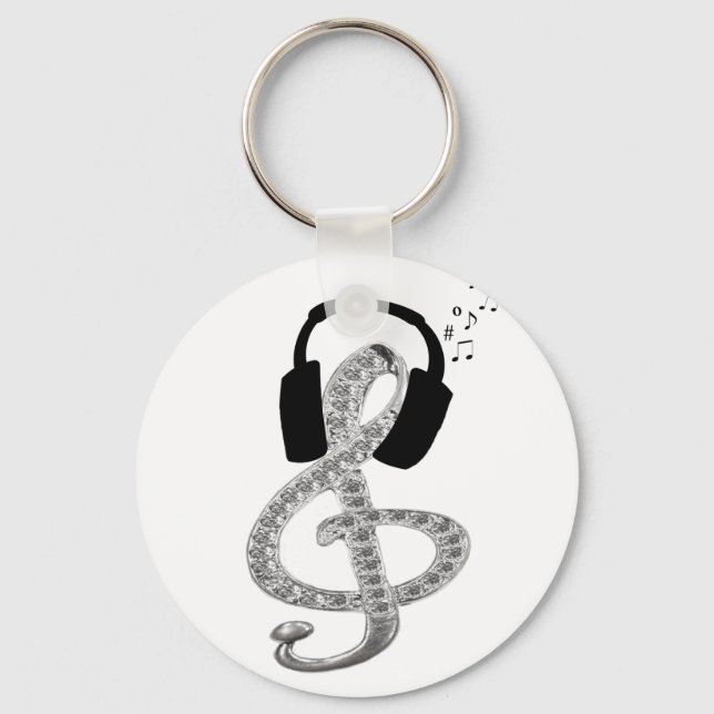 Music Gclef with headset Keychain (Front)