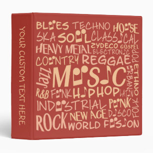 Music Genres Word Collage classeur personnalisé