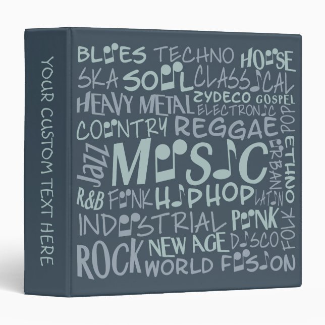 Music Genres Word Collage custom binders (Front/Spine)