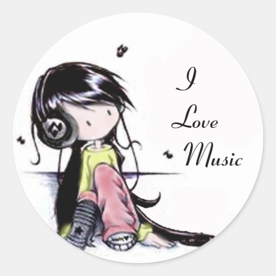 Music girl, classic round sticker