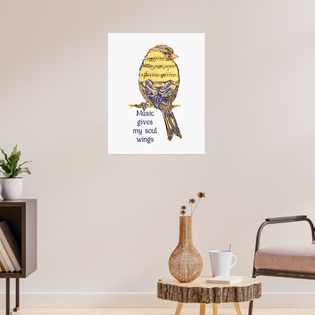 Music Gives My Soul Wings Inspirational Quote Poster (Living Room 3)