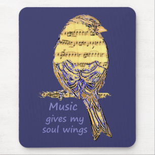 Music Gives my Soul Wings Quote & Bird Art Mouse Pad