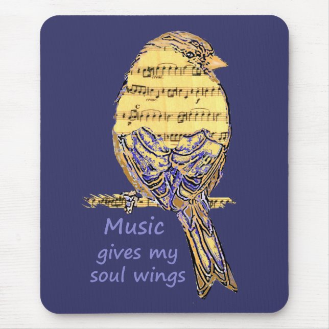 Music Gives my Soul Wings Quote & Bird Art Mouse Pad (Front)