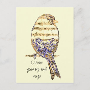 Music gives my soul wings Sparrow Bird Postcard