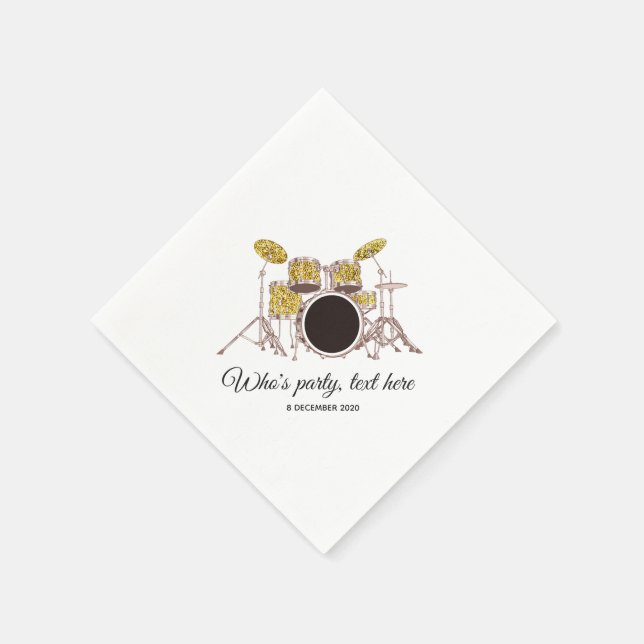 music, gold drum set ,Cocktail Paper Napkins (Corner)