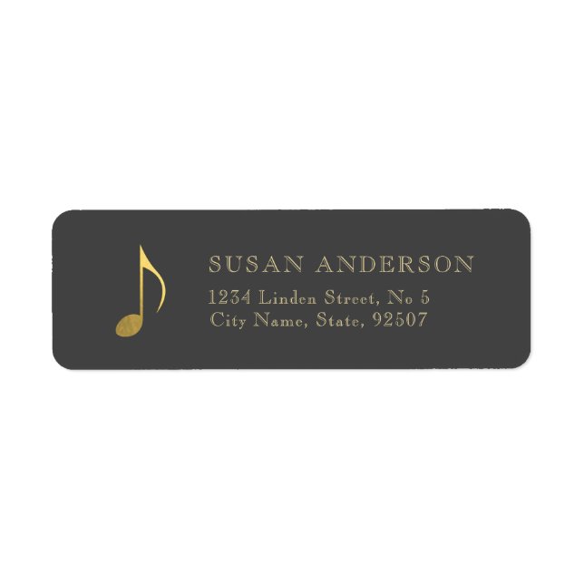 Music Gold Eighth Note Return Address Label (Front)
