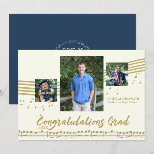 Music Graduate Photo Ivory and Gold Invitation