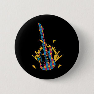 Music Guitar Autism Awareness Day Month Colourful 2 Inch Round Button