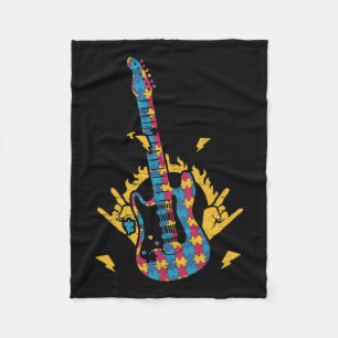 Music Guitar Autism Awareness Day Month Colourful  Fleece Blanket