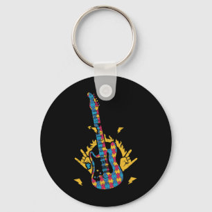 Music Guitar Autism Awareness Day Month Colourful Keychain