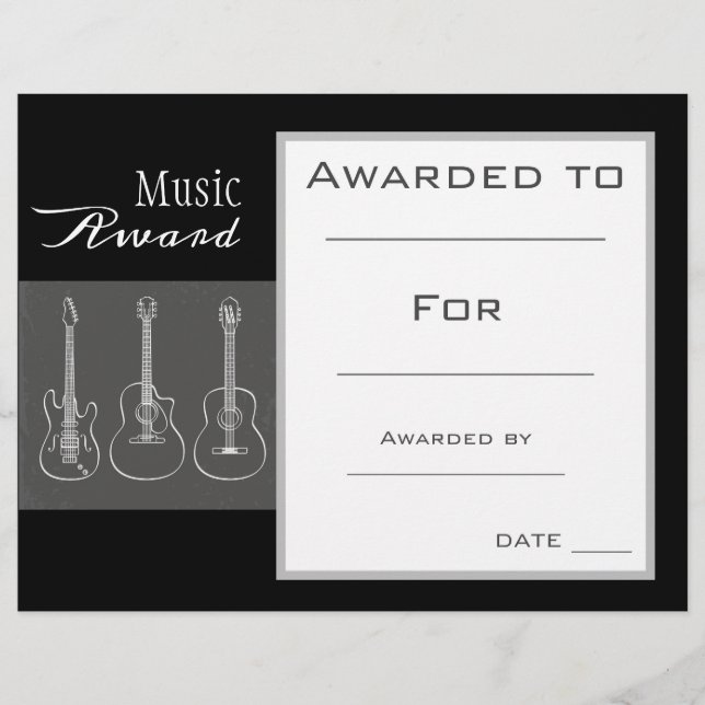 Music guitar award certificate music teacher (Front)