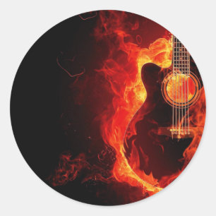 music guitar flames fire note dance Destiny'S Classic Round Sticker