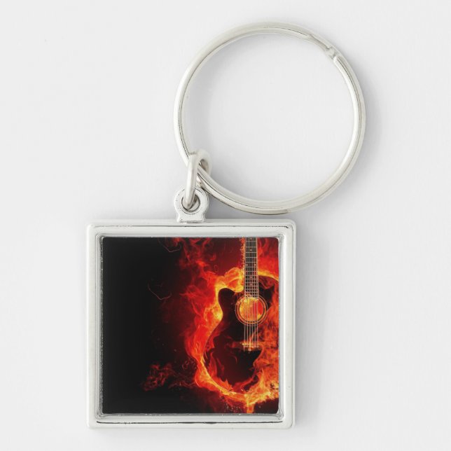 music guitar flames fire note dance Destiny'S Keychain (Front)
