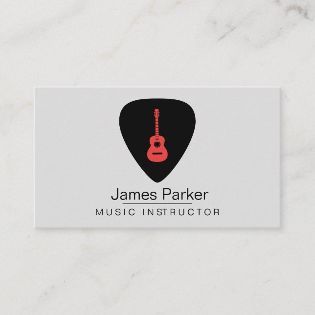 Music Guitar Instructor Logo Minimalist Musician Business Card (Front)