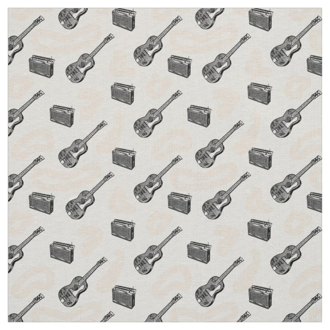 Music Guitar Radio Pattern Custom Linen Fabric (Swatch)
