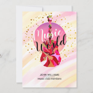 Music Guitar Thank You Watercolor Nature Pink Card