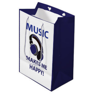Music Headphone Music Makes Me Happy Music Medium Gift Bag