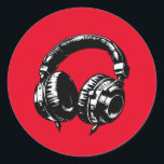 Music Headphones Dance DJ Birthday Party Classic Round Sticker<br><div class="desc">customize with any text.</div>