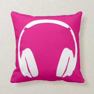 Music Headphones (White/Pink) Throw Pillow