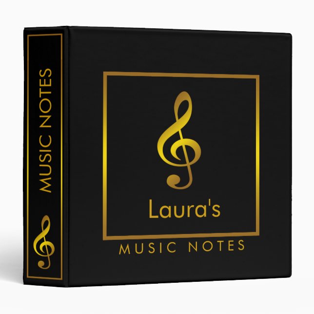 Music Heart Monogram Black Gold Binder (Front/Spine)