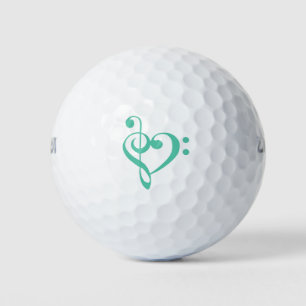 Music Heart Treble Bass Clef Heart - Biscay Green Golf Balls
