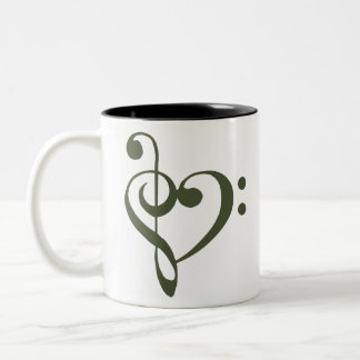 Music Heart Treble Bass Clef Heart - Chive Two-Tone Coffee Mug