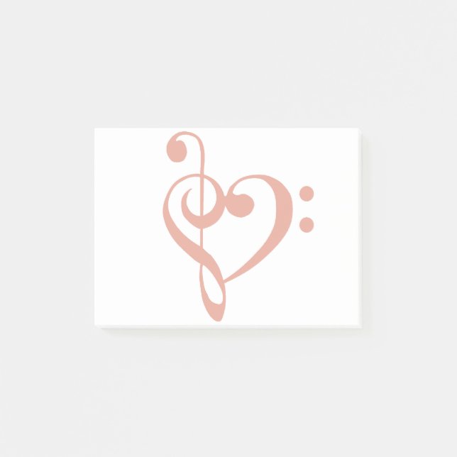 Music Heart Treble Bass Clef Heart - Coral Pink Post-it Notes (Front)