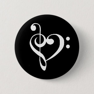 Music Heart Treble Bass Clef Heart - Plain White 2 Inch Round Button