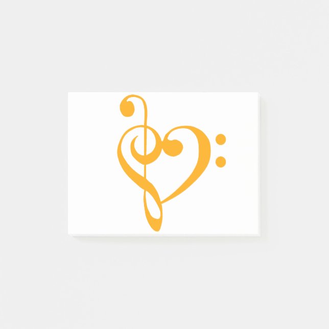Music Heart Treble Bass Clef Heart - Saffron Post-it Notes (Front)