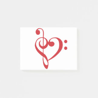 Music Heart Treble Bass Clef Heart - Scarlet Post-it Notes