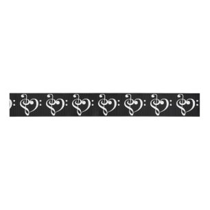 Music Hearts White on Black Grosgrain Ribbon