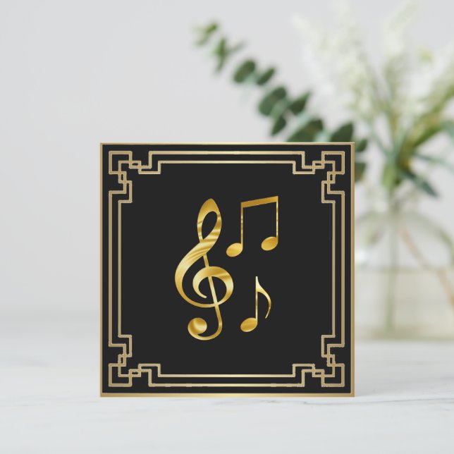 Music icons, gold on black, card (Standing Front)