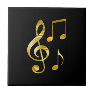 Music icons, gold on black, tile