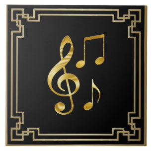 Music icons, gold on black, tile