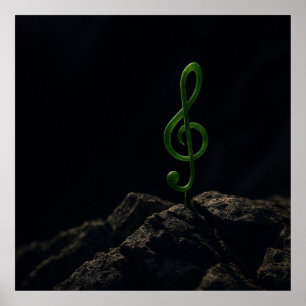 Music if Life – Treble Clef Plant on a Rocky Mou Poster