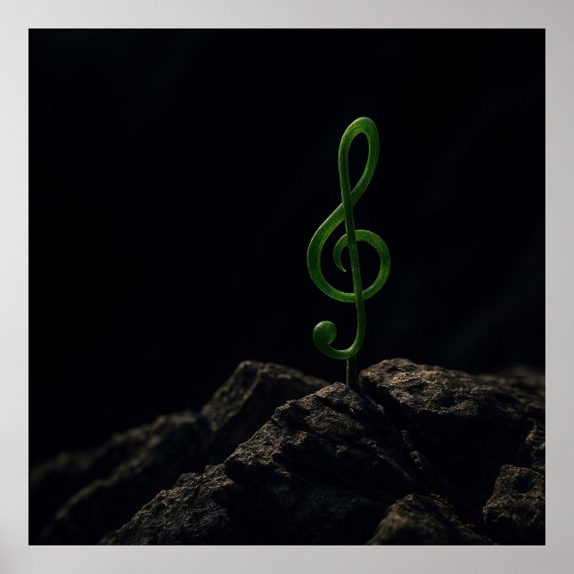 Music if Life – Treble Clef Plant on a Rocky Mou Poster (Front)