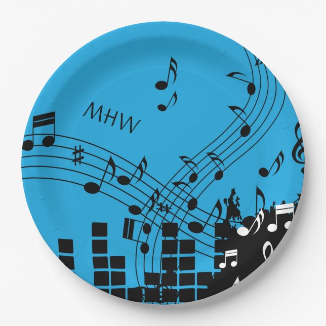 Music Illustration custom monogram paper plates (Front)