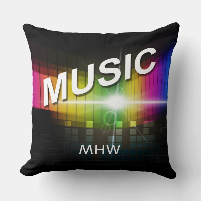 Music Illustration custom monogram throw pillows (Front)