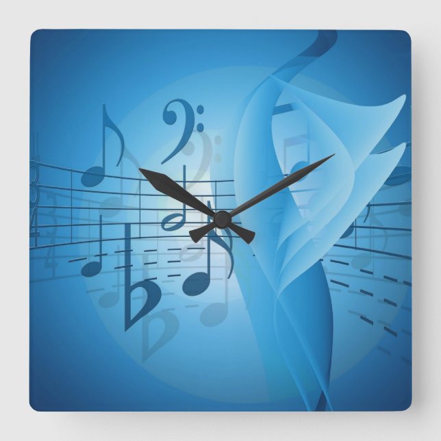 Music in Blue Square Wall Clock (Front)