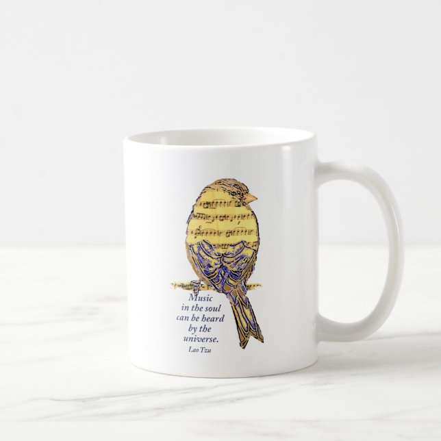 Music in the Soul Quote & Music Note Bird Coffee Mug (Right)