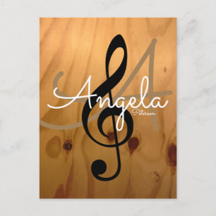 music inspired, rustic wood texture, personalized postcard