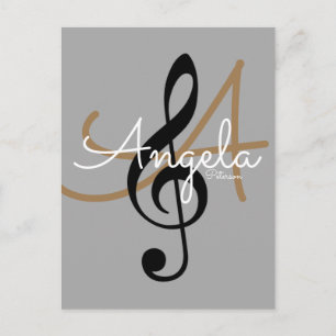 music inspired, treble clef with name, cool postcard