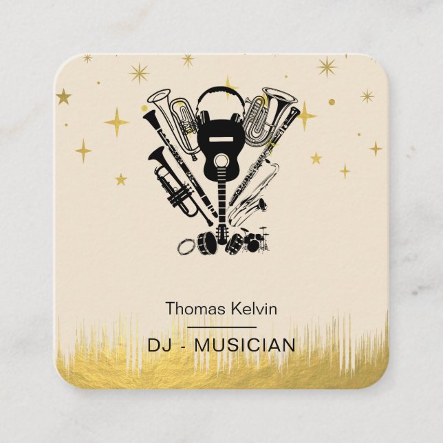 Music Instruments Event Organizer DJs Player Square Business Card (Front)