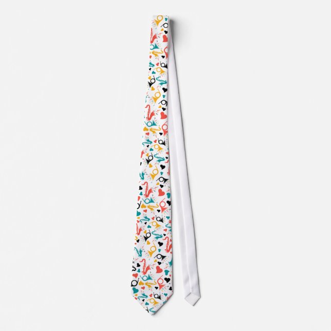 Music Instruments & Hearts Pattern Tie (Front)