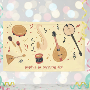 Music instruments kids birthday banner