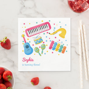 Music instruments kids birthday napkin