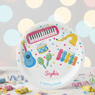 Music instruments kids birthday paper plate