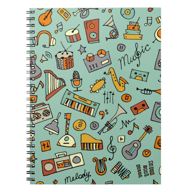 Music instruments sketch,seamless pattern notebook (Front)
