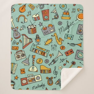 Music instruments sketch,seamless pattern sherpa blanket