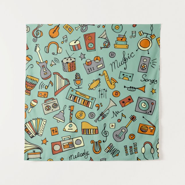 Music instruments sketch,seamless pattern tapestry (Front)